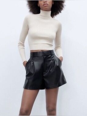 7 FOR ALL MANKIND Pleated Faux Leather Shorts